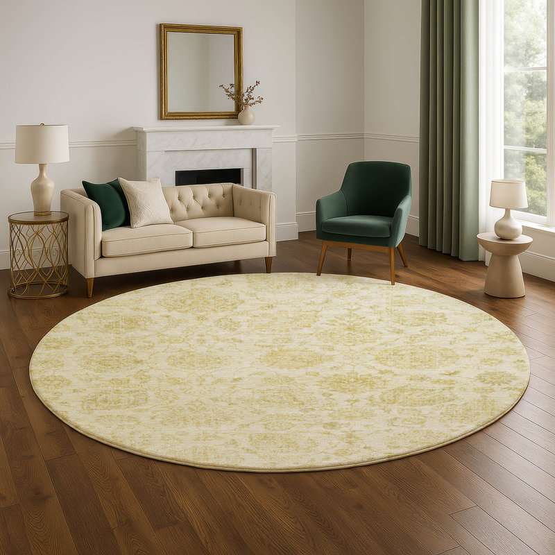 Premium Machine Washable Ashington AMF1833 Damask Rug, Round 8'