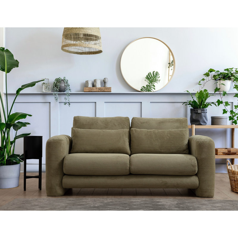 Élégant canapé 2 places, tissu vert, 70,9 x 38,2 x 28,7 pouces | Structure en bois de hêtre et en bois aggloméré, 100% polyester, 28 po avec dossier en mousse | Coussins portables et tissu nettoyable à sec | Parfait pour les salons modernes et les petits espaces