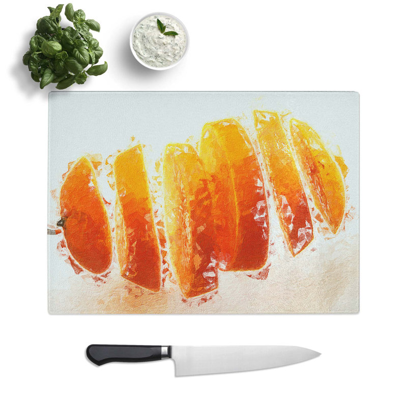 Glass Floating Sliced Orange in Abstract Chopping Board, 39 cm W x 28.5 cm L