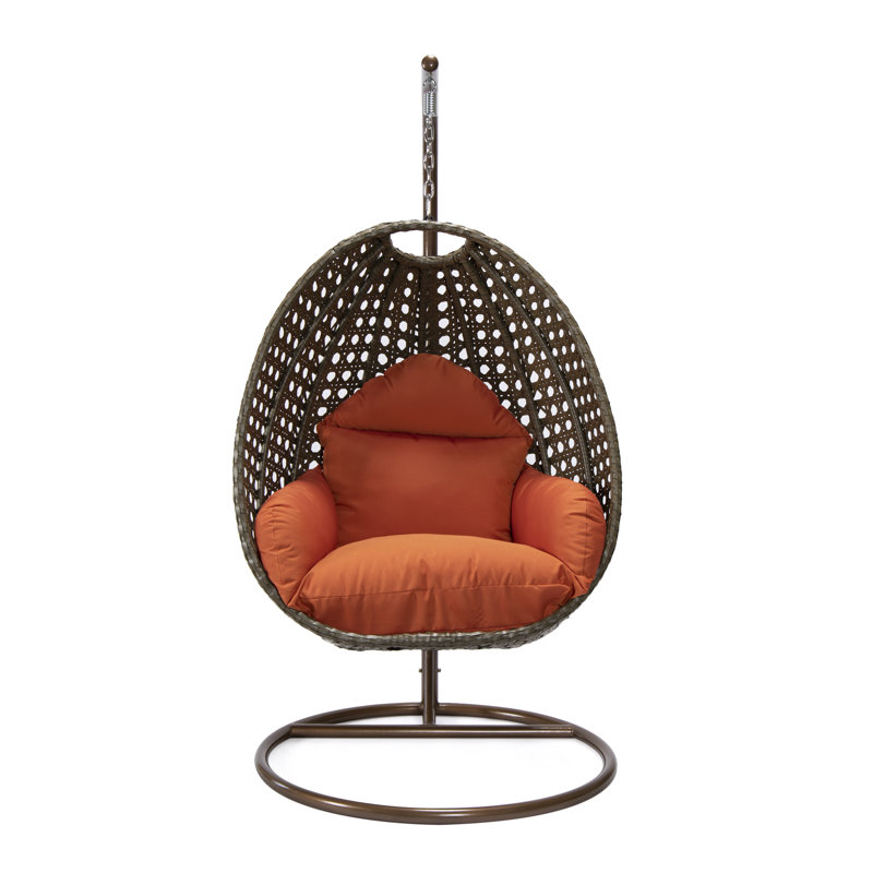 Balancelle d'extérieur pour 1 personne avec support Brookstonval, support pour œuf suspendu en osier tissé à la main, structure en fer résistant aux rayons UV, méridienne de patio rembourrée pour porche, jardin, balcon et cour arrière