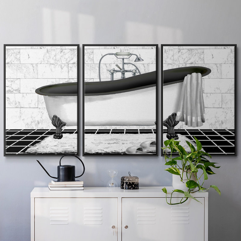 Modern Bath II, reproduction sur toile 3 pièces, Noir, H 24 po x l 48 po x P 2 po