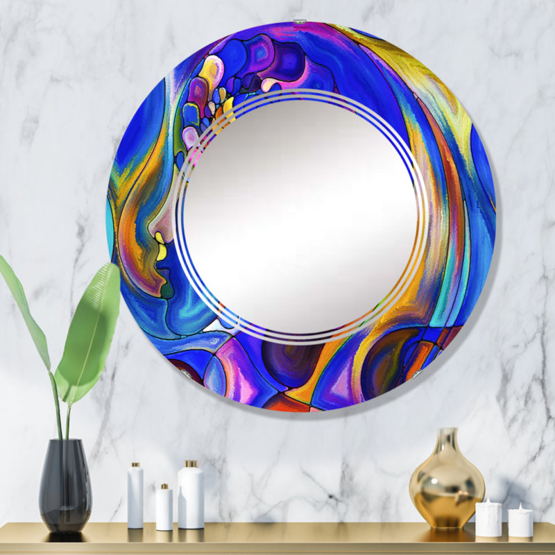 Série «Life Geometrie Series Interplay Of Humains» - Miroir mural moderne rond, 32 po x 32 po