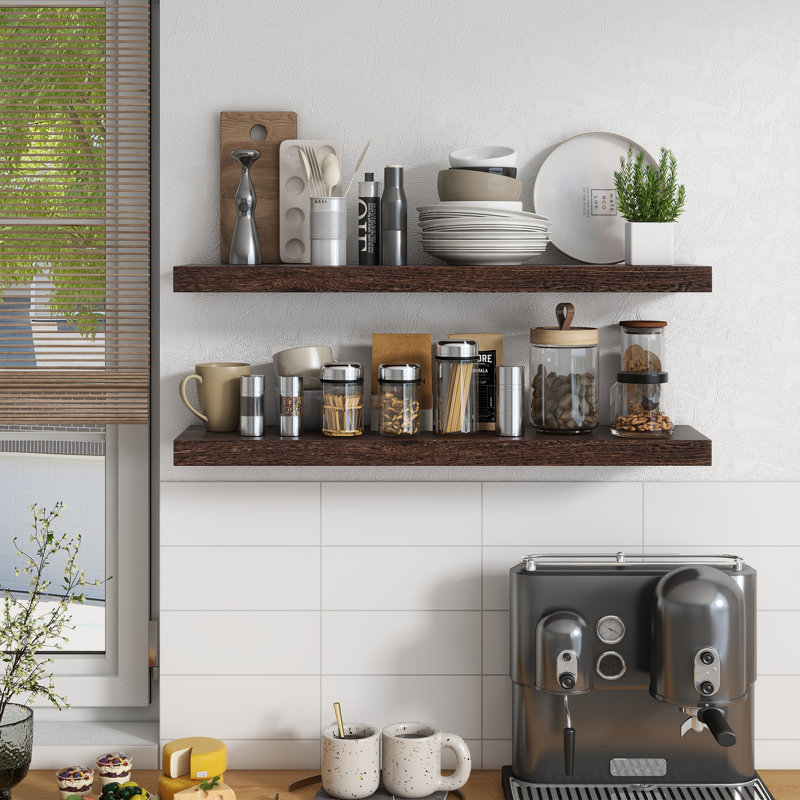 Avnish Solid Wood Floating Shelf, 1.6" H x 36" W x 8.1" D, Rustic Brown
