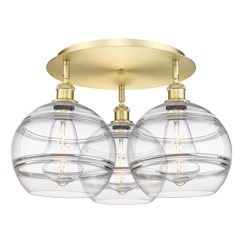 Plafonnier semi-encastré Glassoff, H 12,63 po x l 21,75 po x P 21,75 po, Transparent, Or satiné
