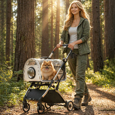 Foldable Pet Stroller With Transparent Detachable Carrier, Portable Dog Cat Jogger Stroller With Cup Holder