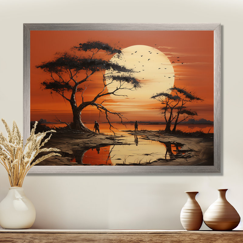 African Tribal Sunset I Framed On Canvas Print, 30" H x 40" W x 1.5" D, White Floater Framed