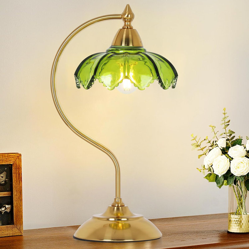 Glass Side Table Lamp, Green