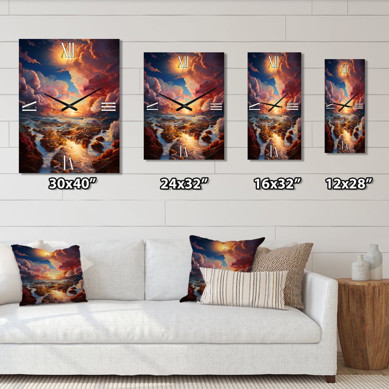 Clouds Sunset Liquid Ink Landscape IV - Clouds Modern Wall Clock, Medium