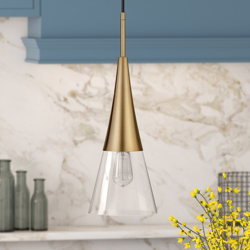 Luminaire suspendu conique à 1 lumière Myra, Laiton