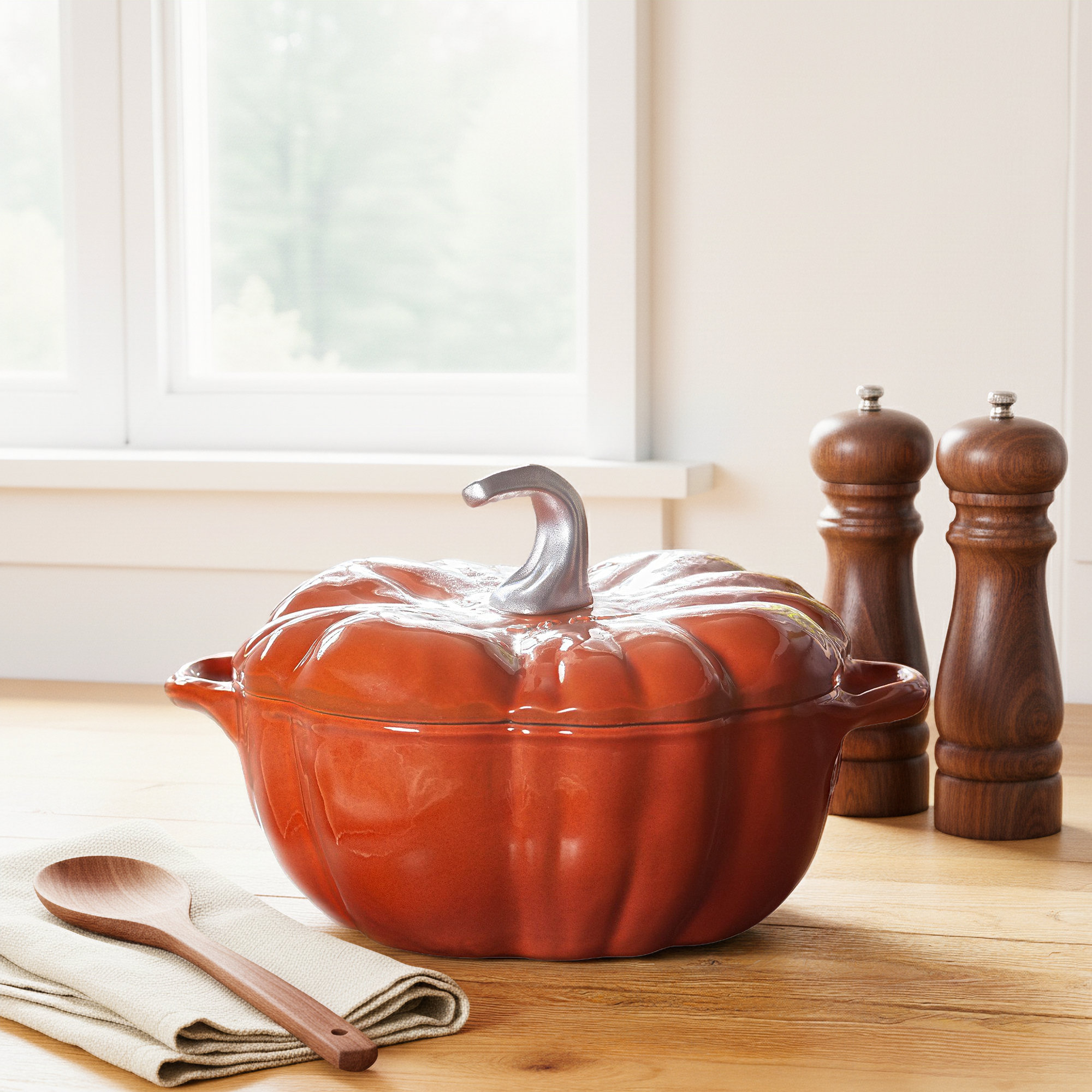 STAUB Cast Iron 3.5-qt Pumpkin Cocotte with Stainless Steel Knob Hand Crafted In France, Burnt Orange