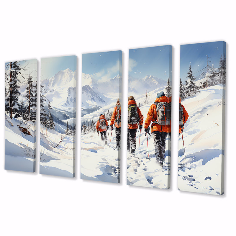 Art mural 5 pièces, "Slope Randonnée Ski Expedition I" - Randonnée, H 28 po x l 60 po