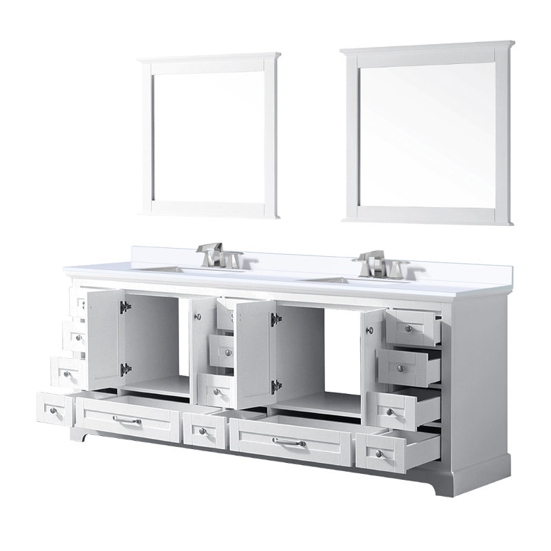 Dukes 84 in. W x 22 in. D Double Bath Vanity and Mirrors, Dark Gray, White Cultured Marble