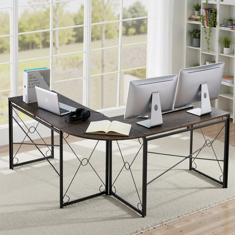 L Shaped Corner Computer Desk Industrial Writing Study Table For Home Office, Gray