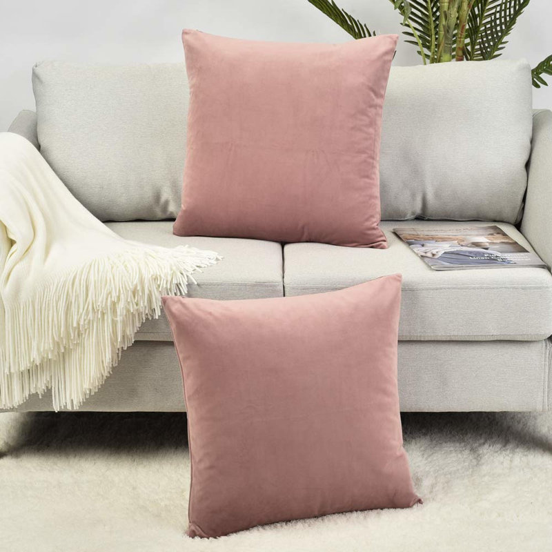 Housse de coussin en velours uni, Rosé, H 18 po x l 18 po