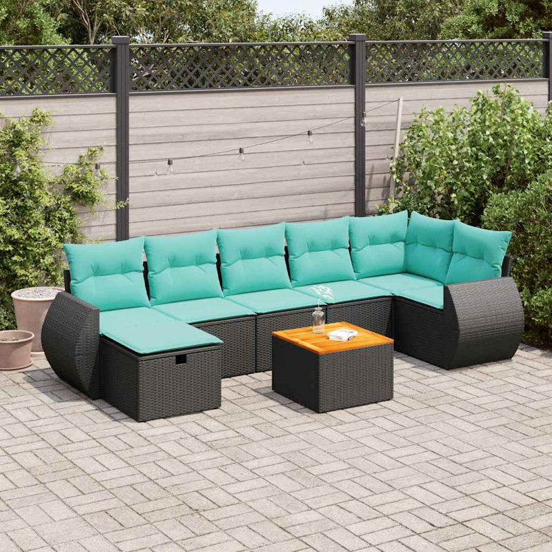  Ensemble de canapé de patio 8 pièces avec coussins en rotin de polyester noir