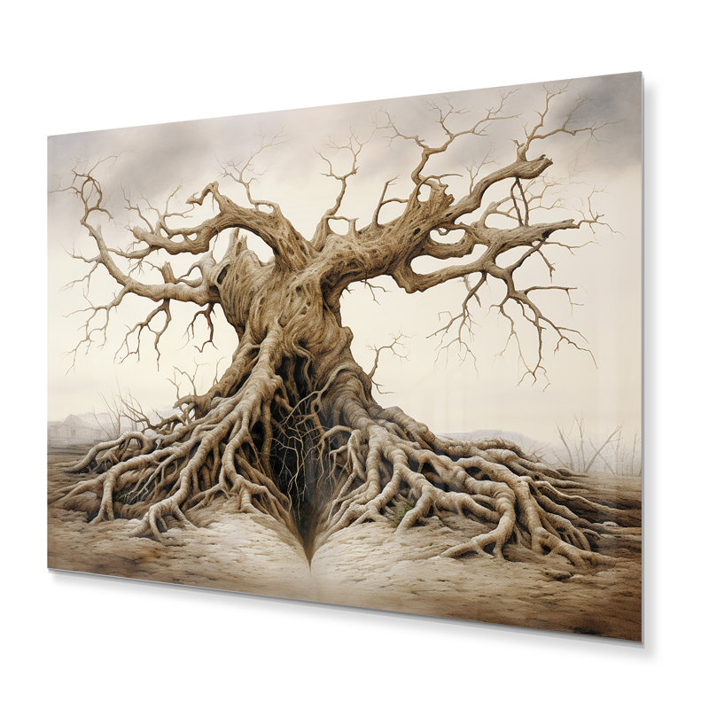 "Arbre torsadé à racines surréalistes" sur métal, H 30 po x l 40 po x P 1,5 po