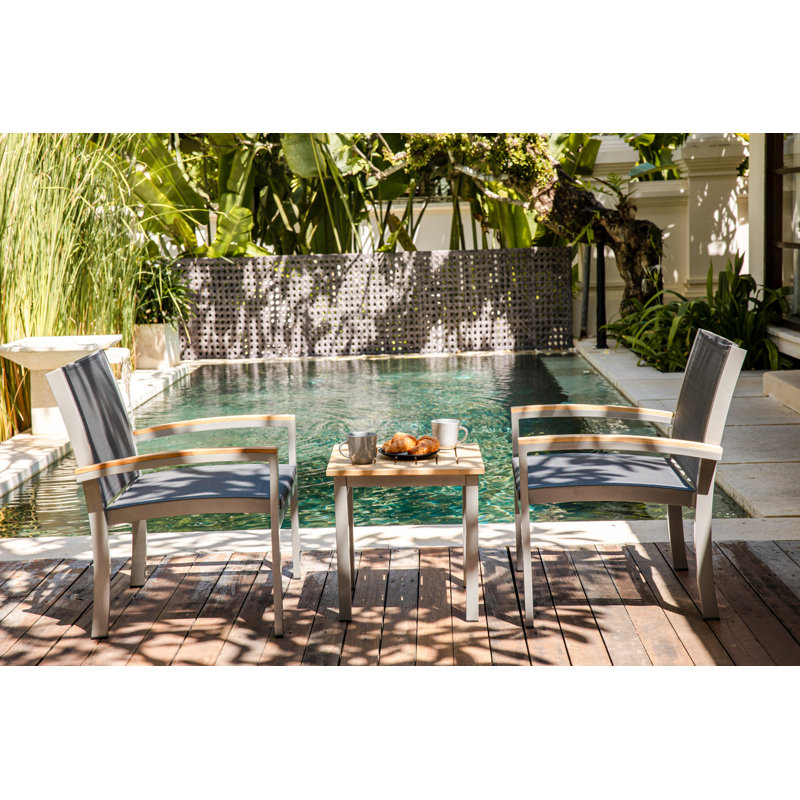 Tribeca Aluminum Teak Sling Stacking Lounge Chair, Silver/Brown