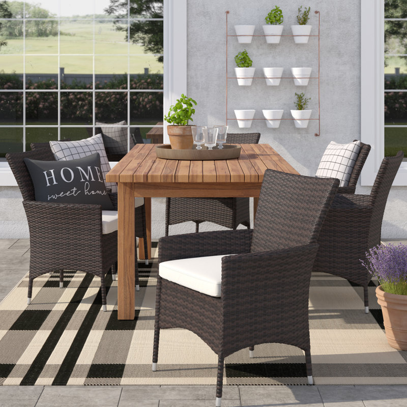 Swinney 6 - Person Acacia Wicker Patio Dining Set with Extendable Rectangular Table
