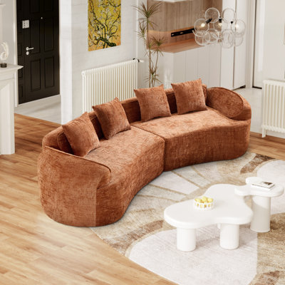 2-Piece Curved Compressed Boneless Sectional Sofa, Symmetrical Modular Design