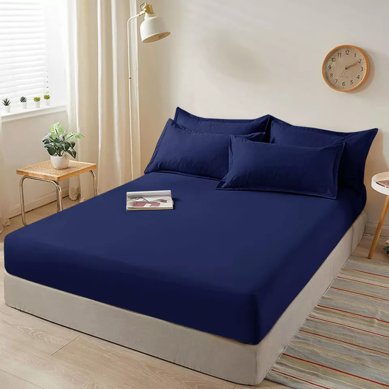 40cm Extra Deep Fitted Sheet - Luxury Microfiber Deep Pocket Bed Sheet Secure Fit, Navy, Super King (6')
