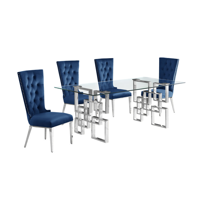 5 pièces Ensemble repas, Bleu marin / Argent, 5