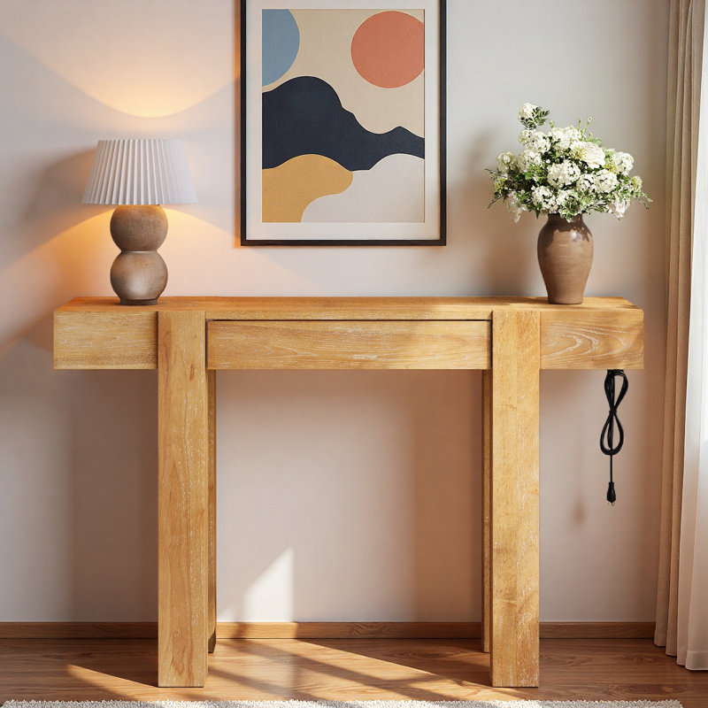Console minimaliste avec tiroir caché et prise de courant latérale, Naturel