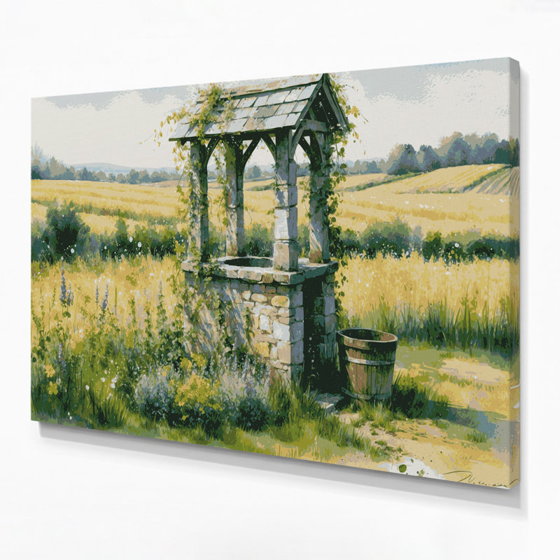 «Farm Water Well», art mural sur toile beige, H 8 po x l 10 po