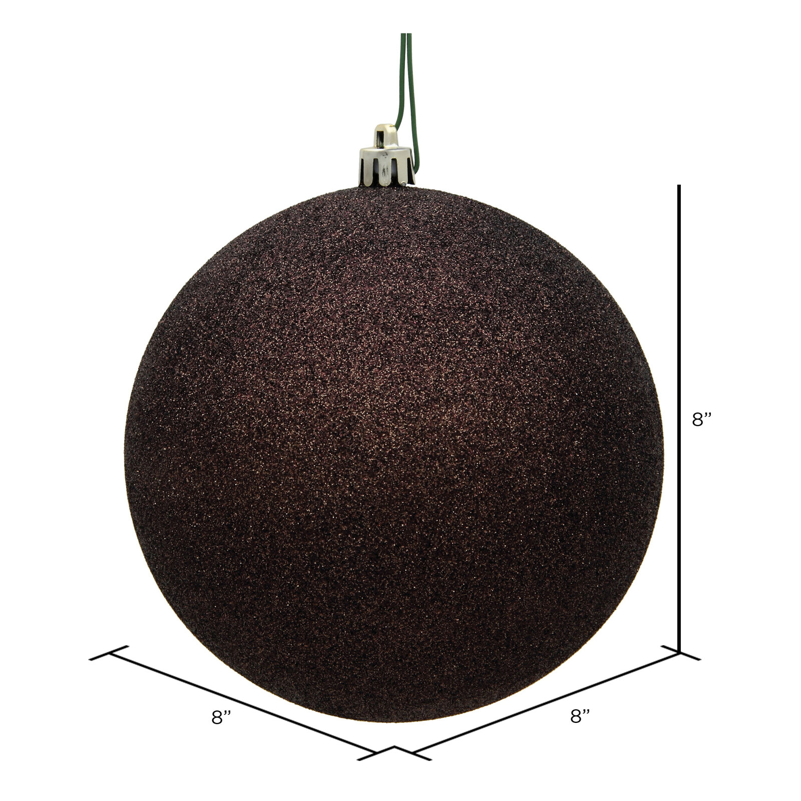 Holiday Décor Ball Ornament, 8" H x 8" W x 8" D, Chocolate Glitter