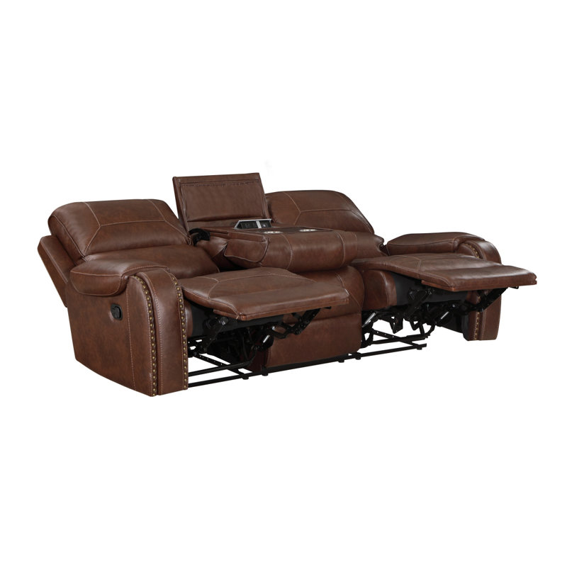 Comtable Reclining Sofa 2Pc Set  Faux Leather Upholstered Dual Reclining Sofa Loveseat Nailhead Trim, Power USB Ports