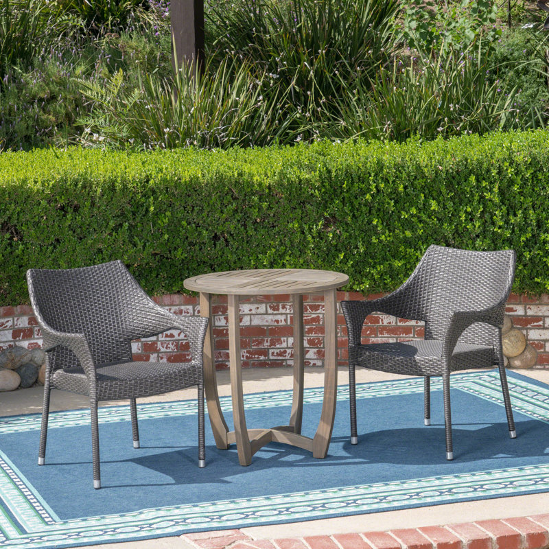 Nungesser 2 - Person Acacia Wicker Patio Dining Set with Round Table
