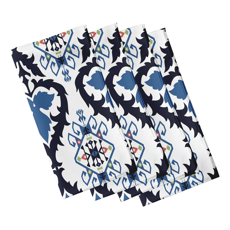 Musser Polyester Geometric Square Napkin, Navy Blue
