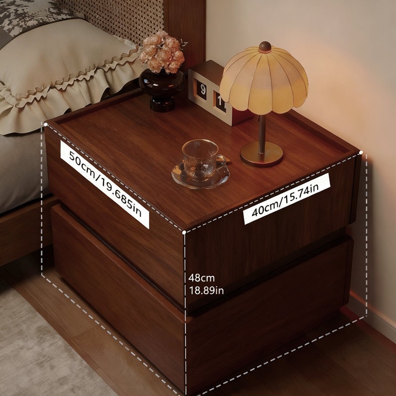 1 pièce, table de chevet de couleur noyer, bois massif, style crème, usage domestique, petite chambre à coucher, ambiance haut de gamme, armoire de rangement rétro de style bois.