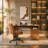 Neeru 55Inch Fluted Executive Desk with Fingerprint Lock, Modern Computer Writing Desks with Power Outlet, Home Office Desk with Keyboard Tray and Open Storage Compartment-1971196487