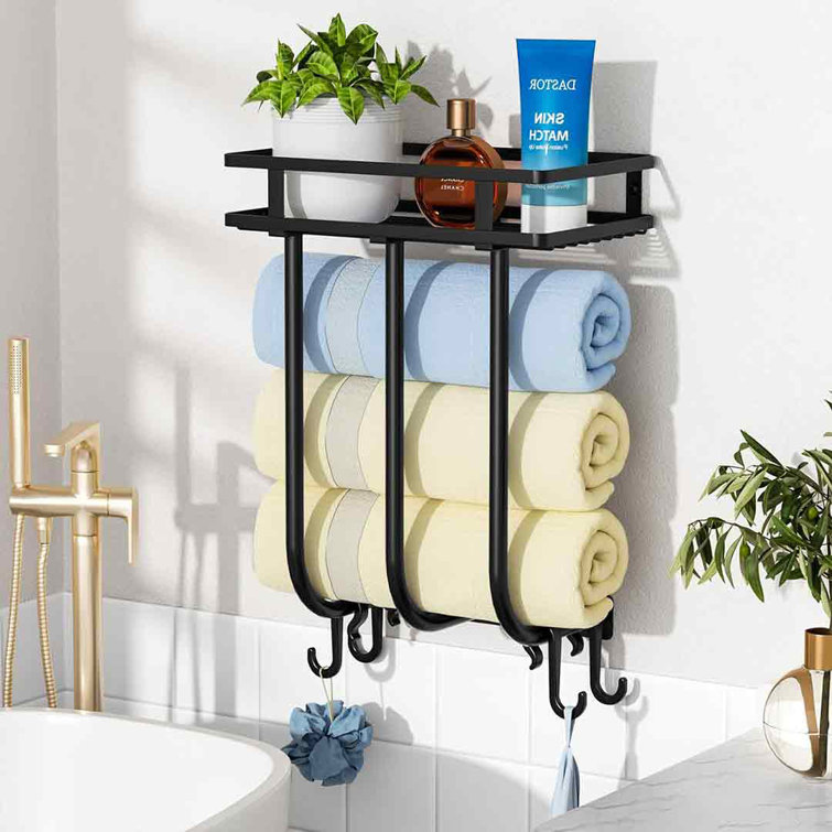Towel Rack Bathroom Storage Hanger Floating Wood Towel Rack