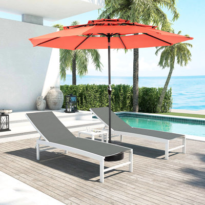 Parasol à 3 niveaux en aluminium 10 pi pour pelouse - Pour la piscine, la cour arrière orange, la terrasse de la piscine
