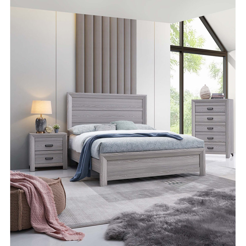 Lit plateforme en bois, Gris, Grand