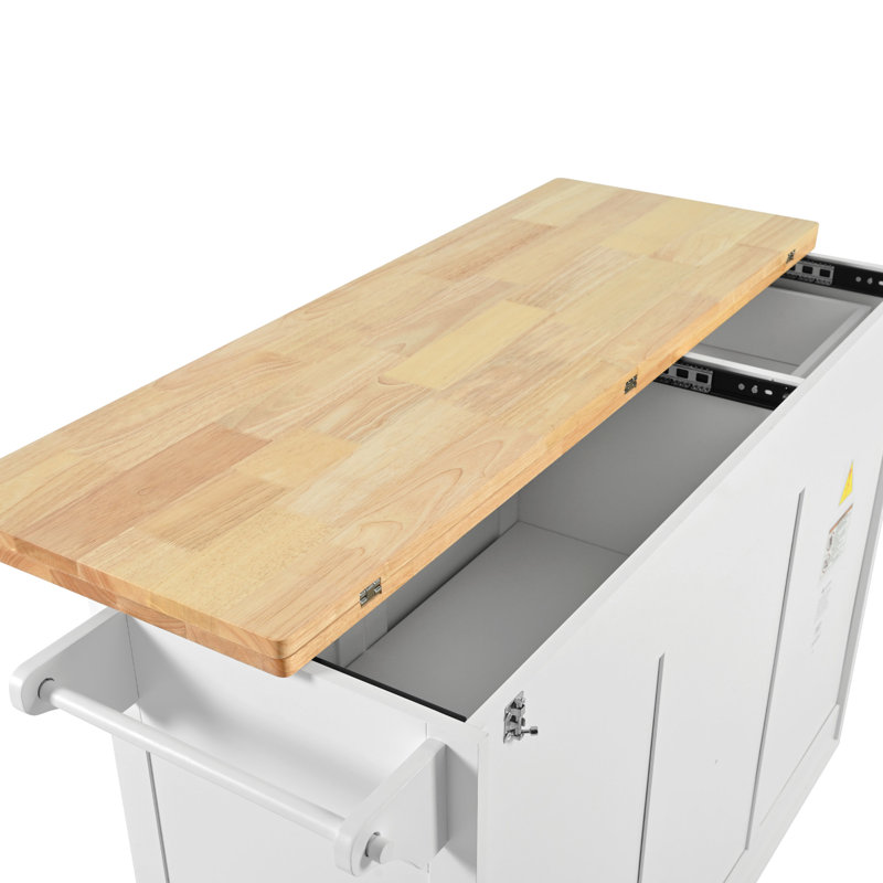 Chariot de cuisine rectangulaire avec support amovible - espace de travail pliable, support à serviettes, tiroir, tablette coulissante et roulettes mobiles White Island
