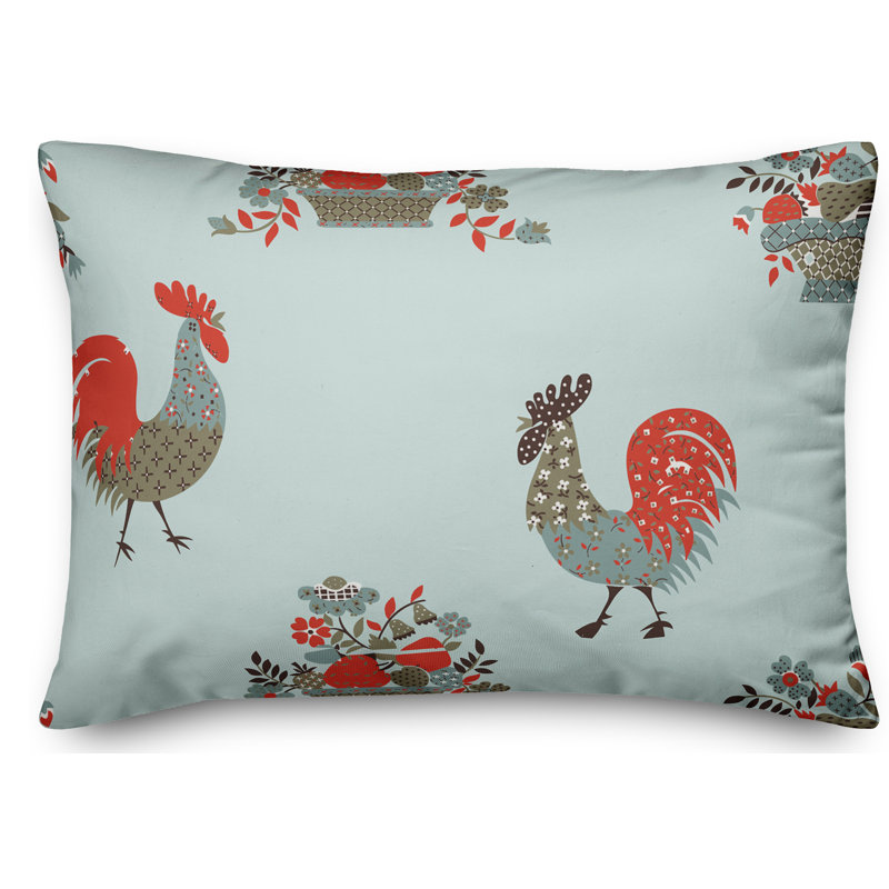 Rooster Reversible Throw Pillow, Blue/Red
