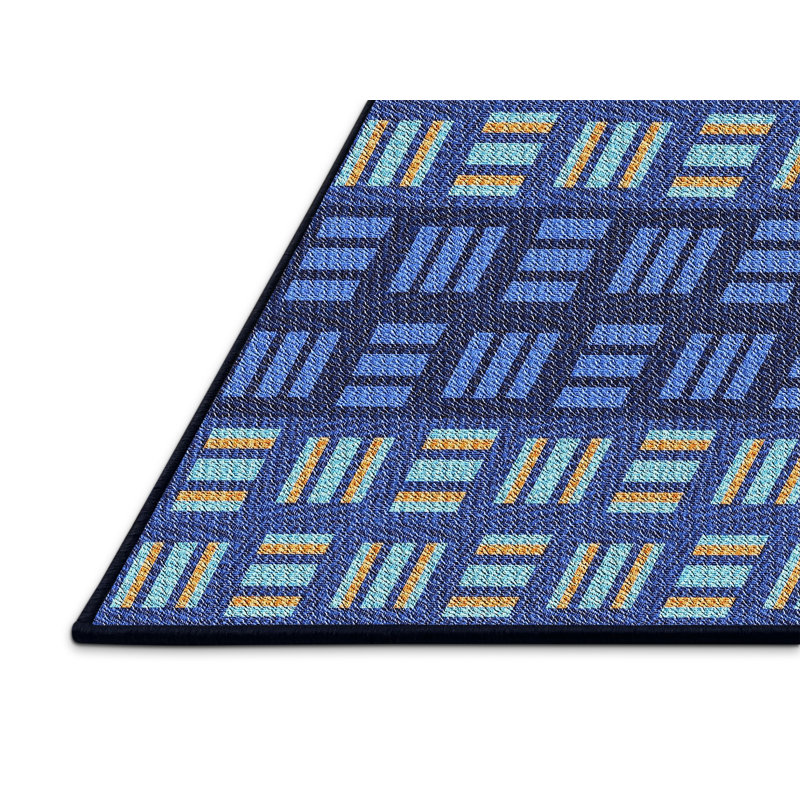 Bleu géométrique Saulsberry Tapis décoratif, Rectangle 8 pi x 10 pi
