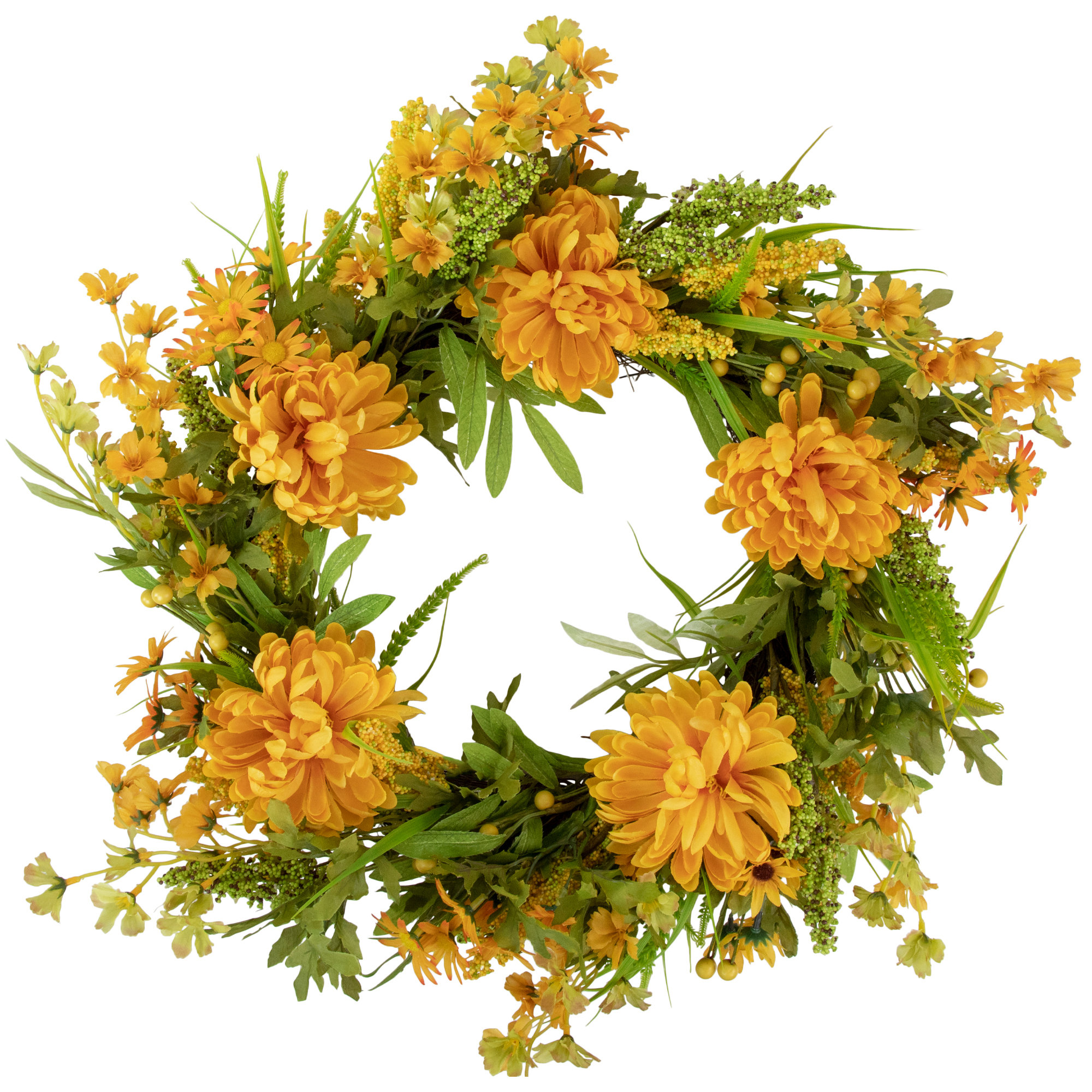 Northlight Seasonal Yellow Peony Artificial Fall Harvest Twig Wreath 24 ...
