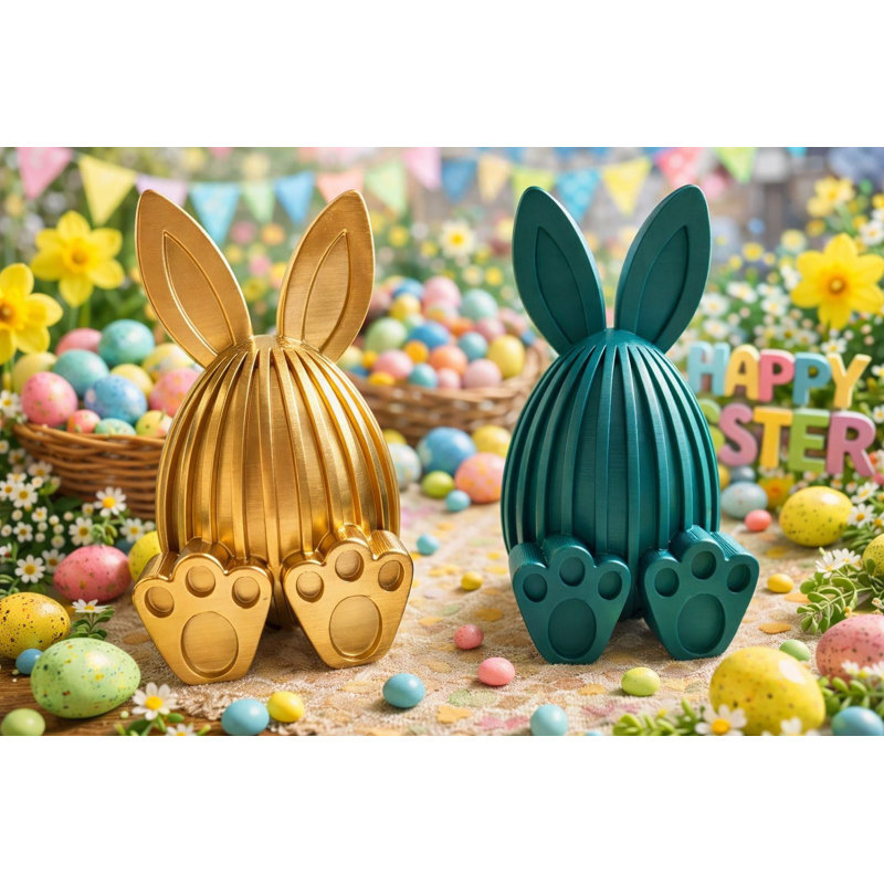 Charming Decorative Object Set (2 Pieces), Green & Gold, 2.4 x 6.7 inches | 100% Filament Material, Perfect for Easter Decor | Elegant and Eye-Catching Design to Enhance Your Home's Festive Atmosphere