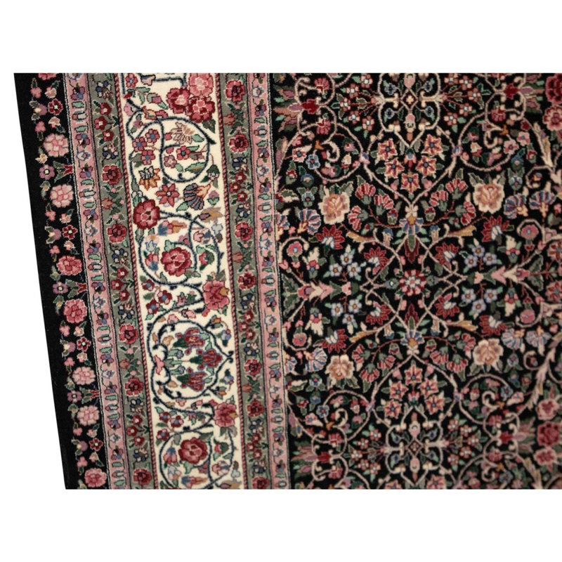 Tapis noir / ivoire noué à la main de qualité unique en son genre