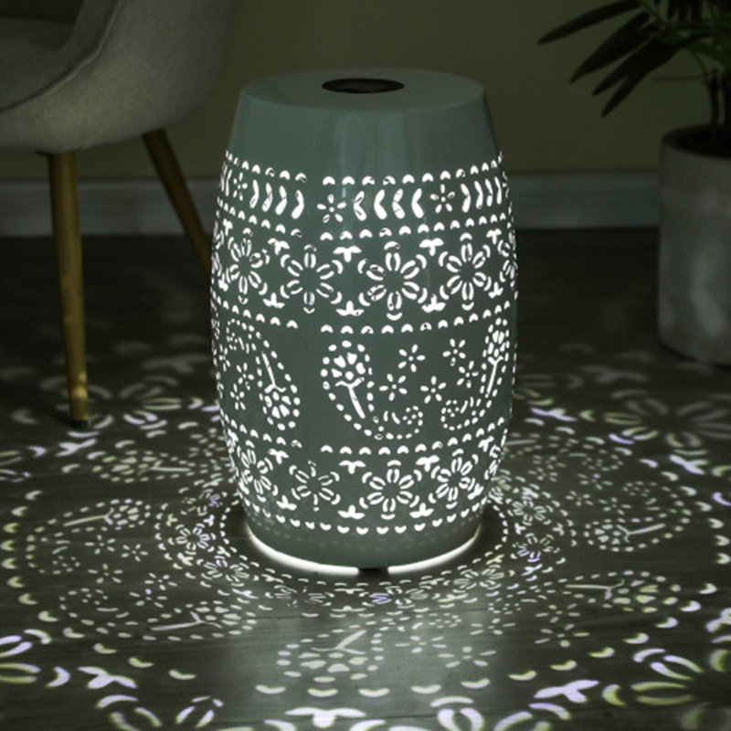 Table d'appoint solaire avec pile solaire intégrée, superbe motif de fleurs la nuit, Blanc