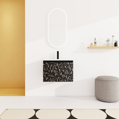 Bathroom Vanity In Black - 24'' With Ceramics Sink & Soft-Close Cabinet Door Modern Design