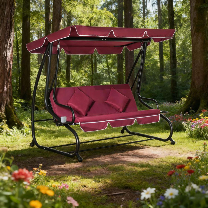 Banc de balançoire 3 places avec auvent réglable, coussin amovible et coussin pour la véranda, le jardin, la piscine, la cour