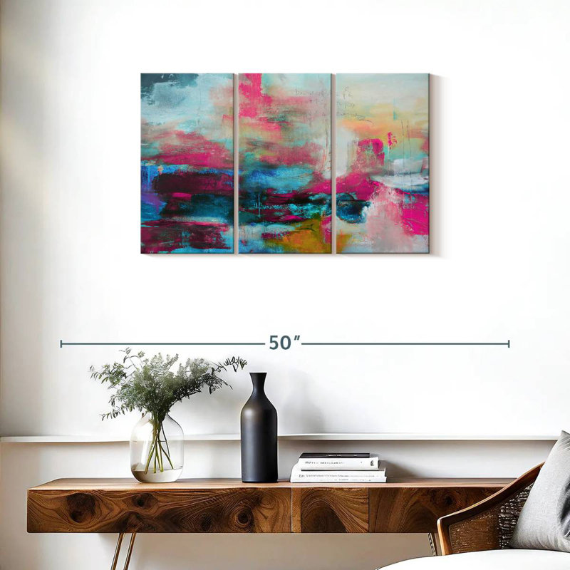 Avery abstrait rose turquoise, H 20 po x l 33 po