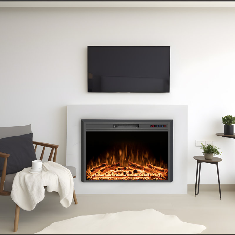 Abisia Black Electric Fireplace with 5120 BTU, 27.5" H x 35.6" W x 6.5" D