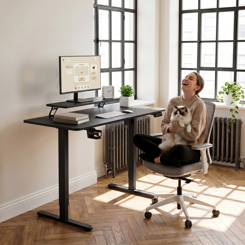 Kreutzer Adjustable Height Steel Standing Desk, Black/Black, 28.7" H x 47.24" W x 23.62" D
