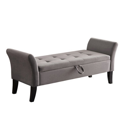 51.5" Grey Velvet With Storage Function - Fashionable Look Soft Foam, Curved Arms, Solid Wooden Legs Fits Various Spaces Shoe Bench Space Classic Style Comfortable Foam Filling, Wood Hallway