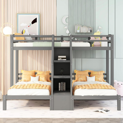 Gray Twin Over & Bunk Bed With Built-In Shelf And Drawer - Enhances Bedroom Storage Convenience Wardrobe Adds Space A Modern Look